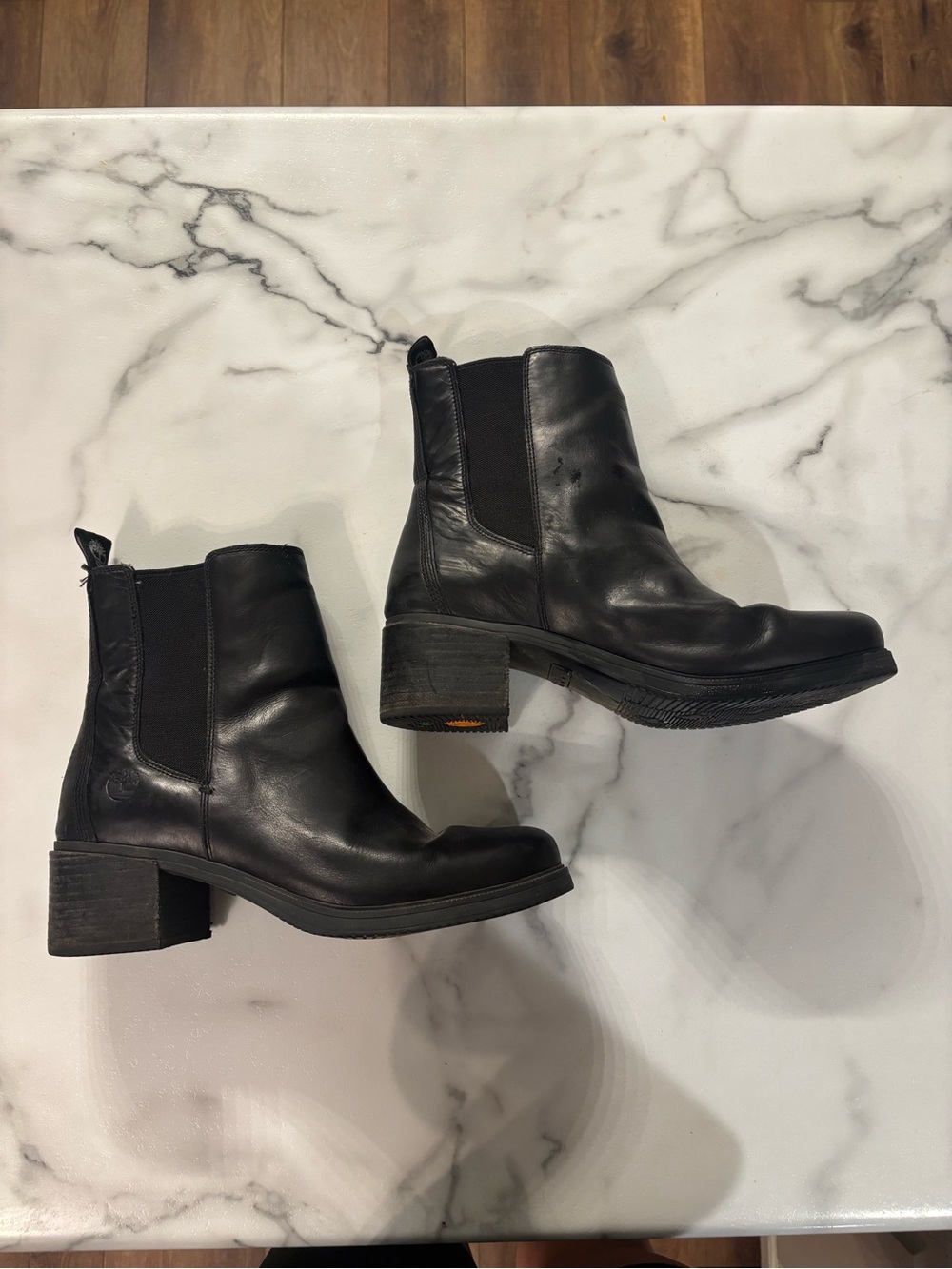 Timberland Black Leather Ankle Boots with Block Heel